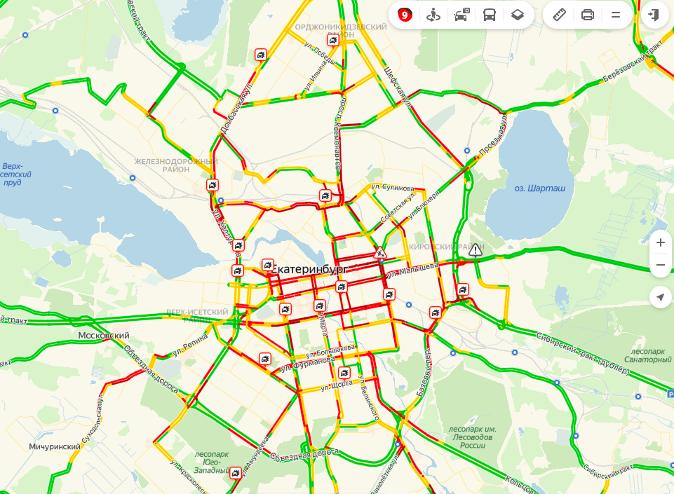 Карта пробок с авариями